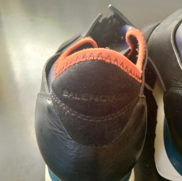 Balenciaga Women Shoes Race Runners Leather Size 39 9 Black Blue Sneakers - Picture 7 of 12